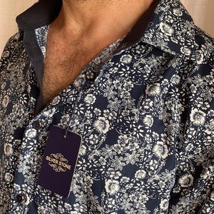 Silver Stone Navy Poly Cotton Men’s Floral Shirt XXL